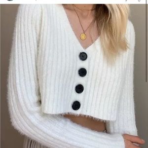 urban outfitters Rochelle fuzzy white cropped cardigan